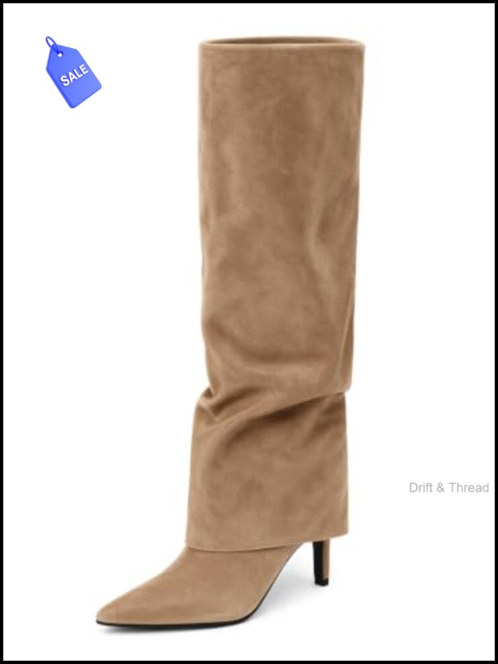 Faux Suede Knee High Boots Pointed Toe Kitten Heel Slouchy Womens